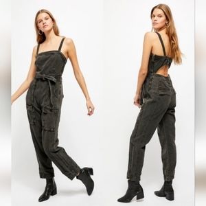 Free People NWT NEW Go West Utility Jumpsuit in washed Black  XL xlarge sold Out